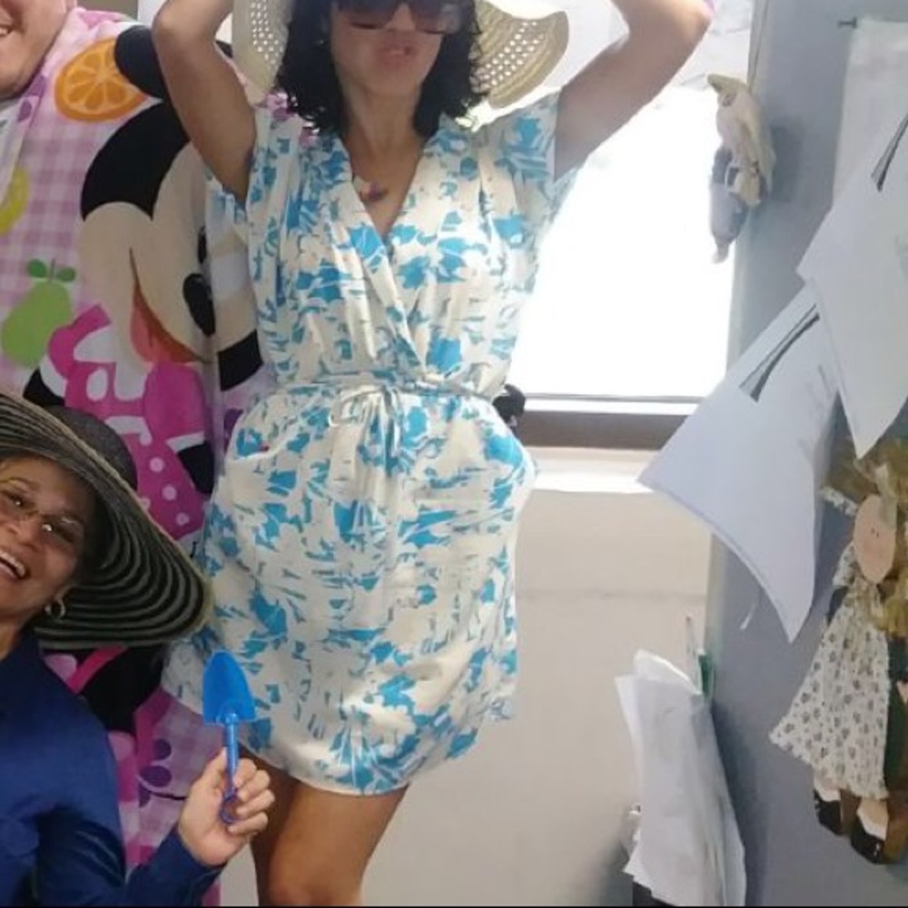 Blue and beige vintage inspired summer dress.